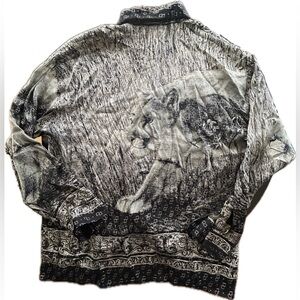 Vintage ONYX Silk Shirt Men’s XL Metallic Lounge Baroque Puma All Over Print
